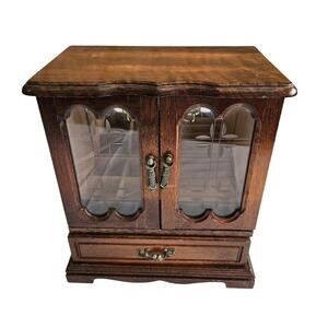 Vintage Wood Jewelry Box Jay Imports Company wood and glass with drawer